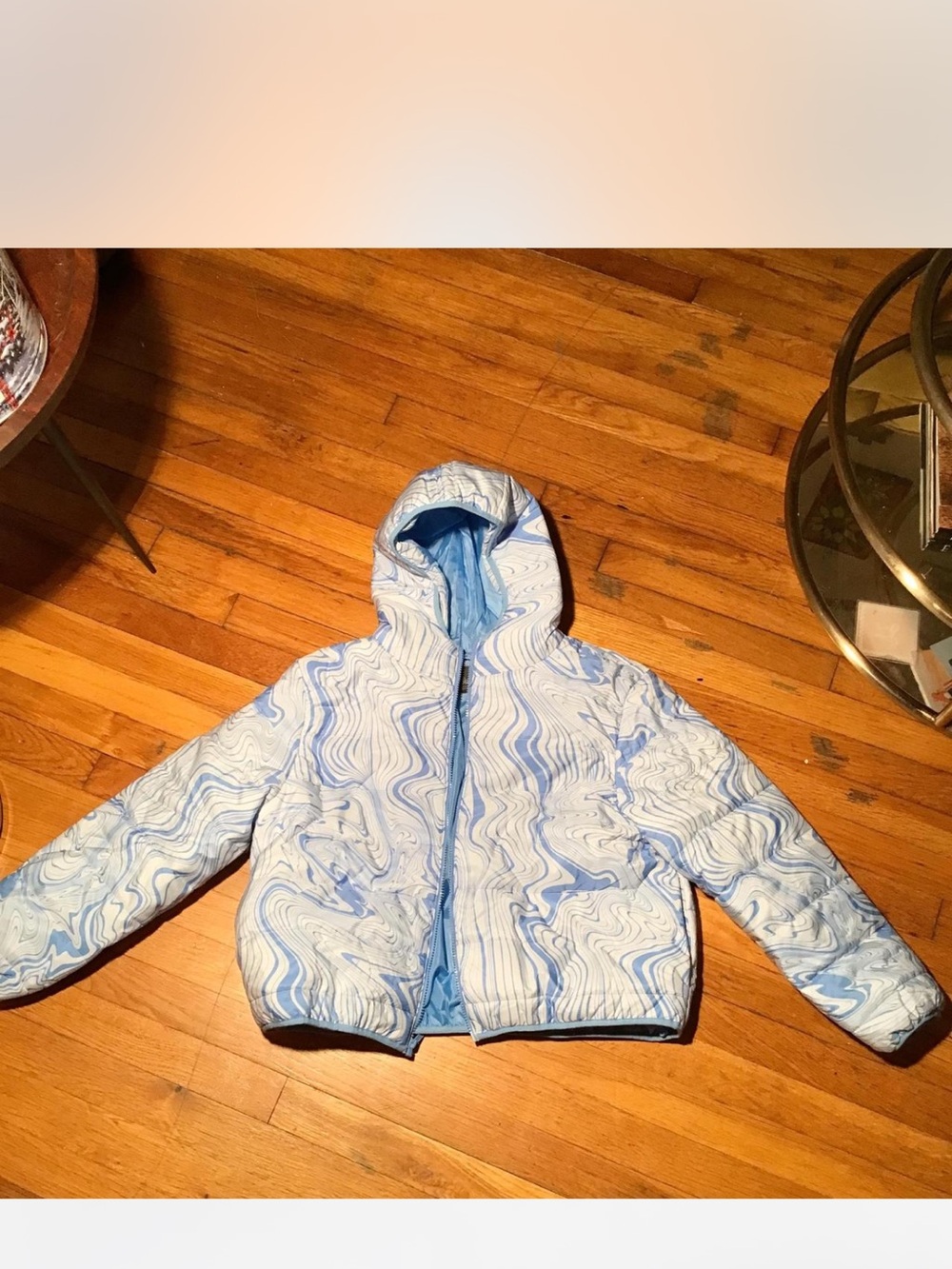wild fable Light Blue Marble-Print Hooded Puffer Jacket